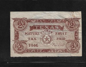 US State Revenues: Texas Citrus Fruit Stamp; 2c 1946 Issue; #CF40; Used