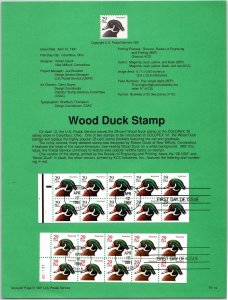 USPS SOUVENIR PAGE WOOD DUCK STAMP 29c (2) BOOKLET PANES OF (10) BLACK/RED 1991