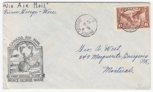 Canada First Official Flight Air Mail Cover, PRINCE GEORGE - WARE, MR 12, 38