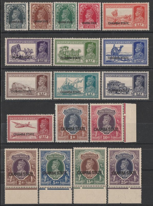 INDIAN STATES CHAMBA : 1938 CHAMBA STATE KGVI set 3p-25R. MNH **. RARE!