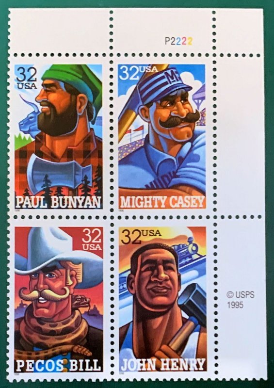 United States #3083-86 Plate Block MNH - Folk Heroes (1996)