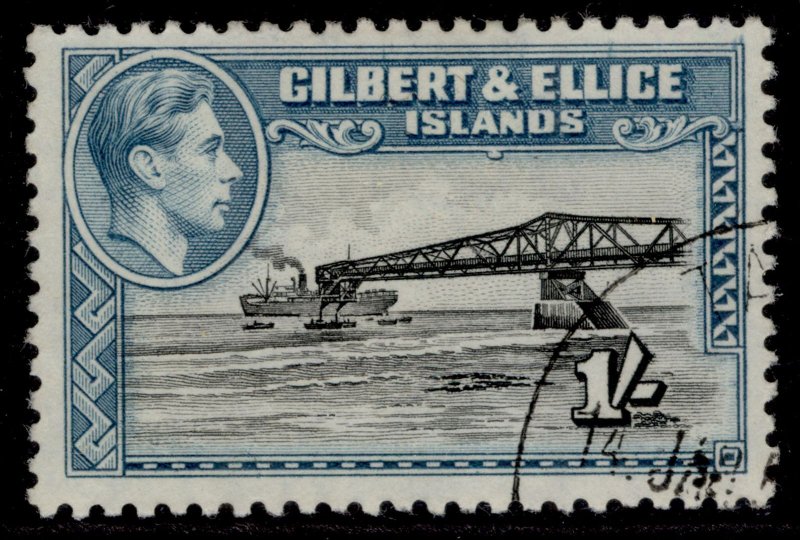 GILBERT & ELLICE ISLANDS GVI SG51a, 1s brownish black & turq-blue, FINE USED.