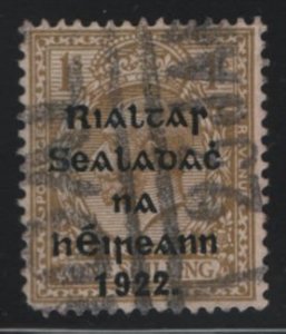 Ireland 1922 used Sc 35 1sh KGV, bister, black overprint 14.5 x 16mm