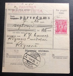 1936 Pasiene Latvia Parcel Receipt Cover To Rezekne