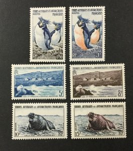 F.S.A.T. #2-7, 1956 set of 6, penguins, seals, etc. MNH. CV $28.70. (BJS)