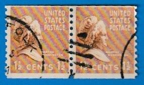 US SCOTT#840 1939 1-1/2c MARTHA WASHINGTON COIL HORIZONTAL LINE PAIR - USED