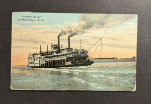 1912 Steamer Quincey on the Mississippi Picture Postcard Cover Newbury Port MA