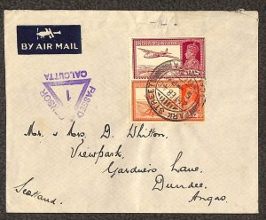 INDIA 154 & 161 STAMPS CALCUTTA TO SCOTLAND CENSORED WW2 COVER 1940