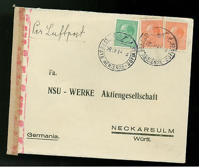 1943 censored Bulgaria airmail Cover Germany NSU Werk