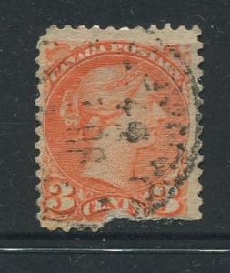 Canada -Scott 37 - Queen Victoria -1873 - Used - Single 3c Stamp