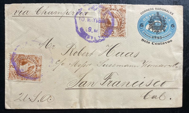 1898 Guatemala Postal Stationery Uprated Cover to San Francisco CA USA 