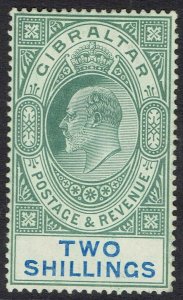 GIBRALTAR 1904 KEVII 2/- CHALKY PAPER WMK MULTI CROWN CA