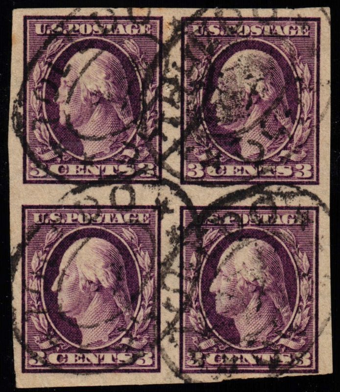 US Scott #345 Block of 4 - Violet - Washington - 1909 - Scarce As Used