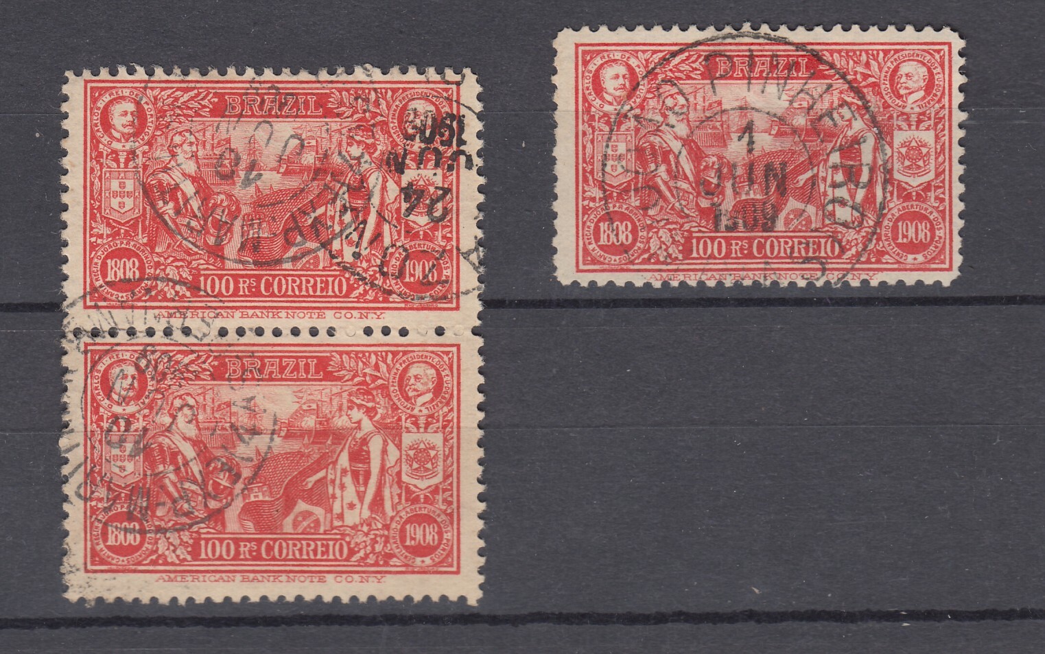 J28585 1908 brazil pair + 1 son used #190 people | Central & South