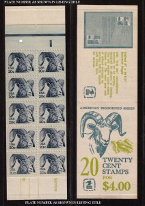 1982 Bighorn Sheep booklet Sc BK142 20c plate number 1  (2 Sc 1949a panes) Mint