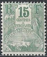 Guadeloupe J17 (mh) 15c Gustavia Bay, green (1905)