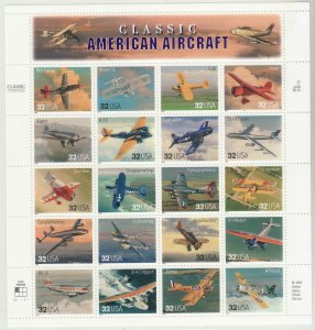1997 U.S 32¢ Classic American Aircraft complete sheet of 20 MNH Sc# 3142