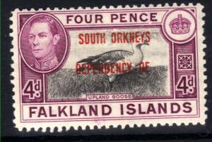 Falkland Island 1944 - 45 KGV1 4d South Orkneys Dependency MM SG C5 ( J1189 )