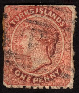 1867, Turks islands, 1p, Used, Queen Victoria, Sc 1