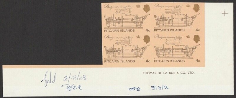 PITCAIRN ISLANDS 1969 Pictorial set IMPERF imprint blocks MNH ** 1 SHEET PRINTED