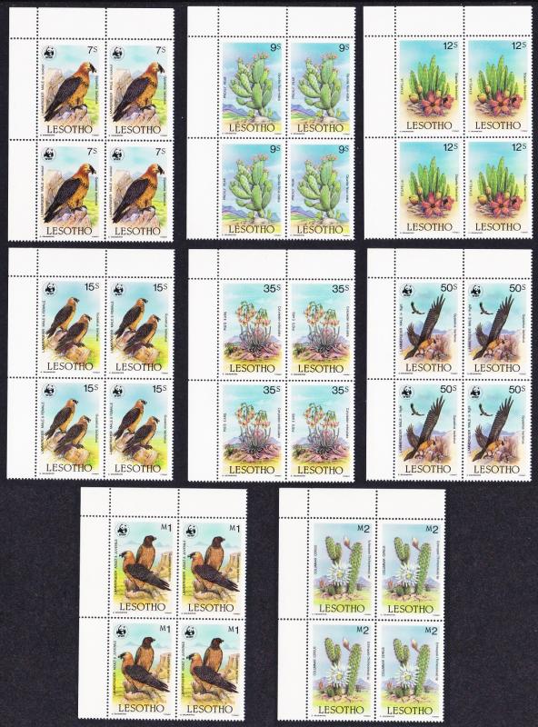 Lesotho WWF Lammergeier Birds Cacti 8 Top Left Corner blocks SG#677-684