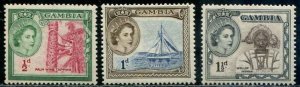 Gambia SC# 153-5 QEII Harvest Rubber, Sailboat, Woman MH