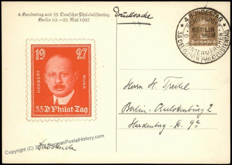 Germany 1927 33rd Philatelistentag Private Ganzsachen Postal Card Cover Us 68472