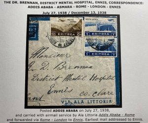 1938 Addis Ababa Ethiopia Airmail Piece Cover To Mental Hospital Ennis Ireland