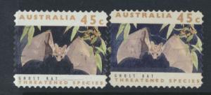 Australia SG 1332  Used pair different phosphors  perf 11½ Threatened Specie...