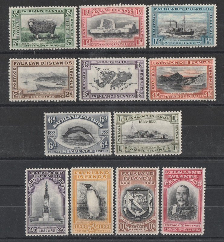 FALKLAND ISLANDS 1933 Centenary set ½d-£1. Only 2711 issued . KEY EMPIRE SET!