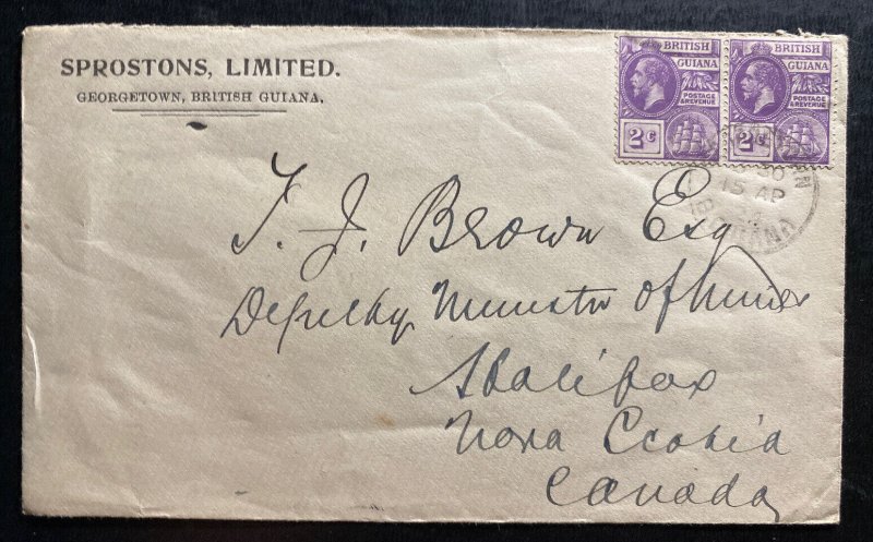 1924 Georgetown British Guiana Comercial Cover To Canada