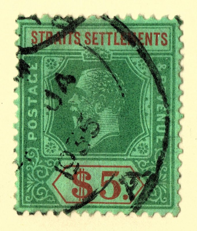[mag583] MALAYSIA 1923 SG#212d used $5 DieII on emerald back cv:£85/$110