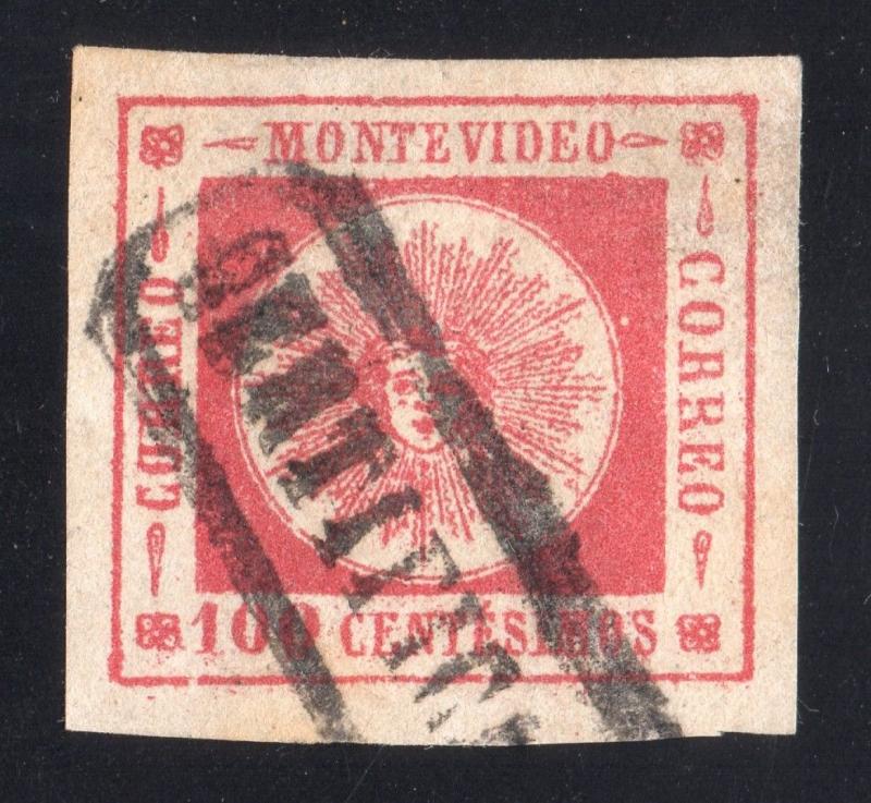 Uruguay classic Sun #15a Carmine shade USED TYPE 12 XF with certificate