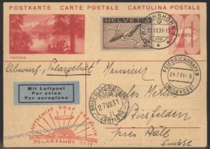 Switzerland 1931 Graf Zeppelin Mi204 1. Polarfahrt Russia Flown Cover 107729