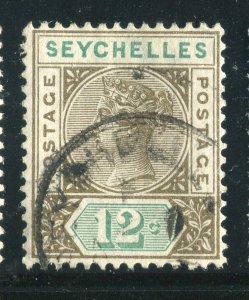 SEYCHELLES; 1893 classic QV issue fine used hinged 12c. value