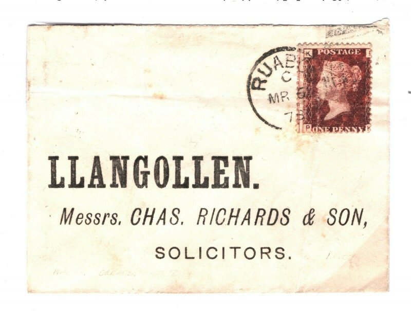 GB WALES Cover *RHOSLLANERCHRUGOG* Rare Village Receiver Denbighshire 1878 89.10 