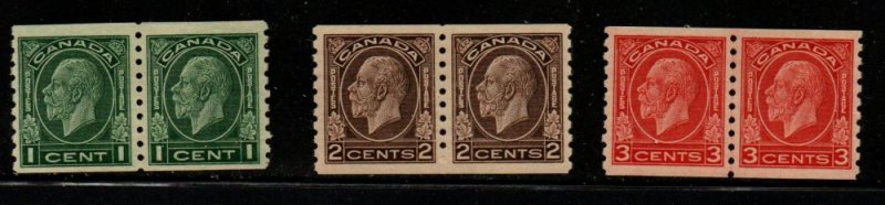 Canada Sc 205-7 1933   George V Medallion issue coil stamp set pairs mint NH