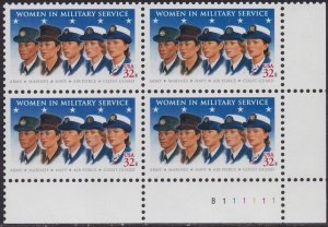 3174 Women In Military Service Plate Block MNH