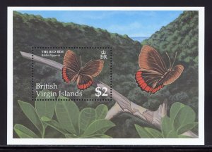 British Virgin Is. 720 MNH,  Red Rim Butterfly Souvenir Sheet from 1991.