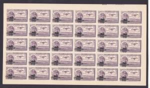 MEXICO C50 MNH Half Sheet (30 Stamps) 4 Margins 80c on 25c Airplane 1929 Cv $150