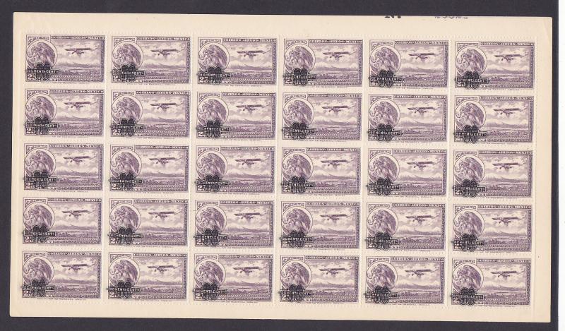 MEXICO C50 MNH Half Sheet (30 Stamps) 4 Margins 80c on 25c Airplane 1929 Cv $150