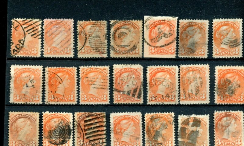 21x 3 cent Small Queen various cancels lot CAnada