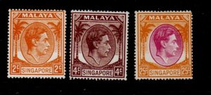 Singapore Sc 2a,4a, 14a 1948 G VI stamps perforated 18 mint NH