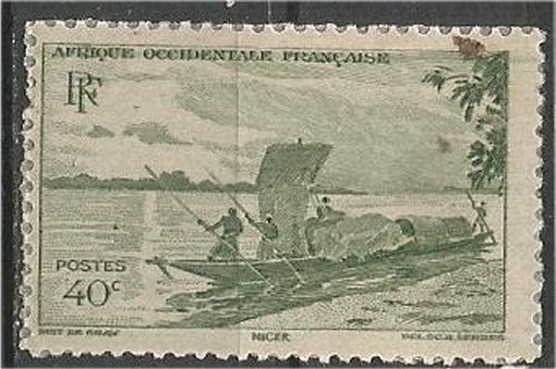 FRENCH WEST AFRICA, 1947 mint, 40c Canoe. Scott 38