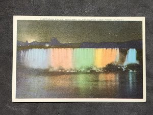 American Falls, Niagara illuminated view from Canada postcard w unused stamp
