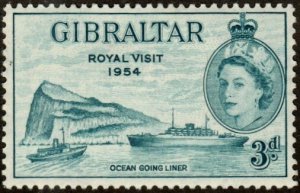 Gibraltar 146 - Mint-H - 3p Ocean Liner / Royal Visit Inscr. (1954)  (cv $0.60)