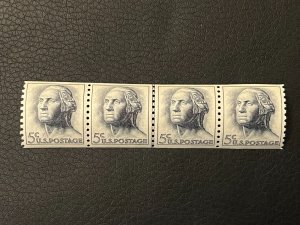 US Stamp Scott #1229, 5c, Washington, Coil Line strip of four, MNH