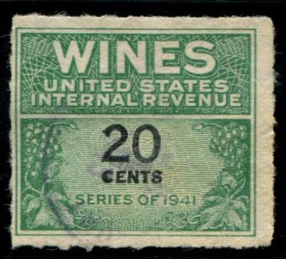 RE130 US 20c Wine Stamp, used cv $2