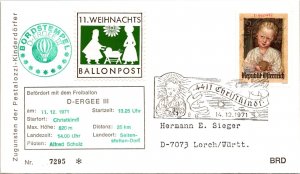 SCHALLSTAMPS AUSTRIA 1971 CACHET COVER COMM CHRISTMAS BALLOON MAIL SPECIAL CANC