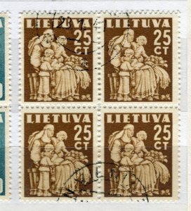 LITHUANIA; 1940 early Peace issue fine used 25c. BLOCK of 4